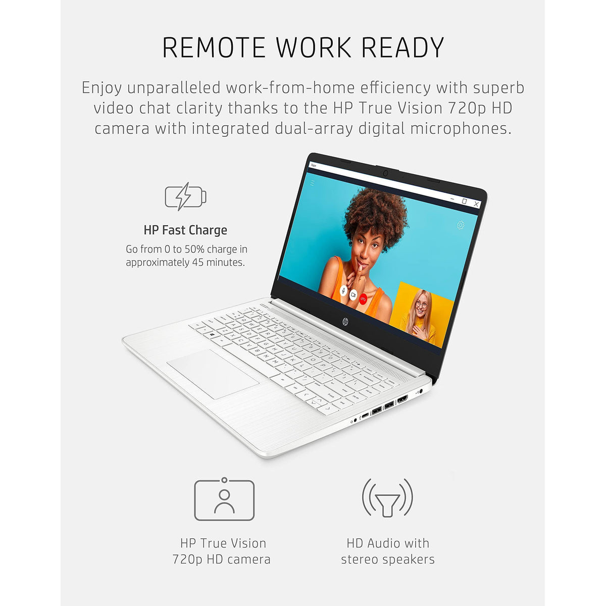 HP 14 Laptop, Intel Celeron N4020, 4 GB RAM, 64 GB Storage, 14-inch Micro-edge HD Display, Windows 11 Home, Thin & Portable, 4K Graphics, One Year of Microsoft 365 (14-dq0040nr, Snowflake White)