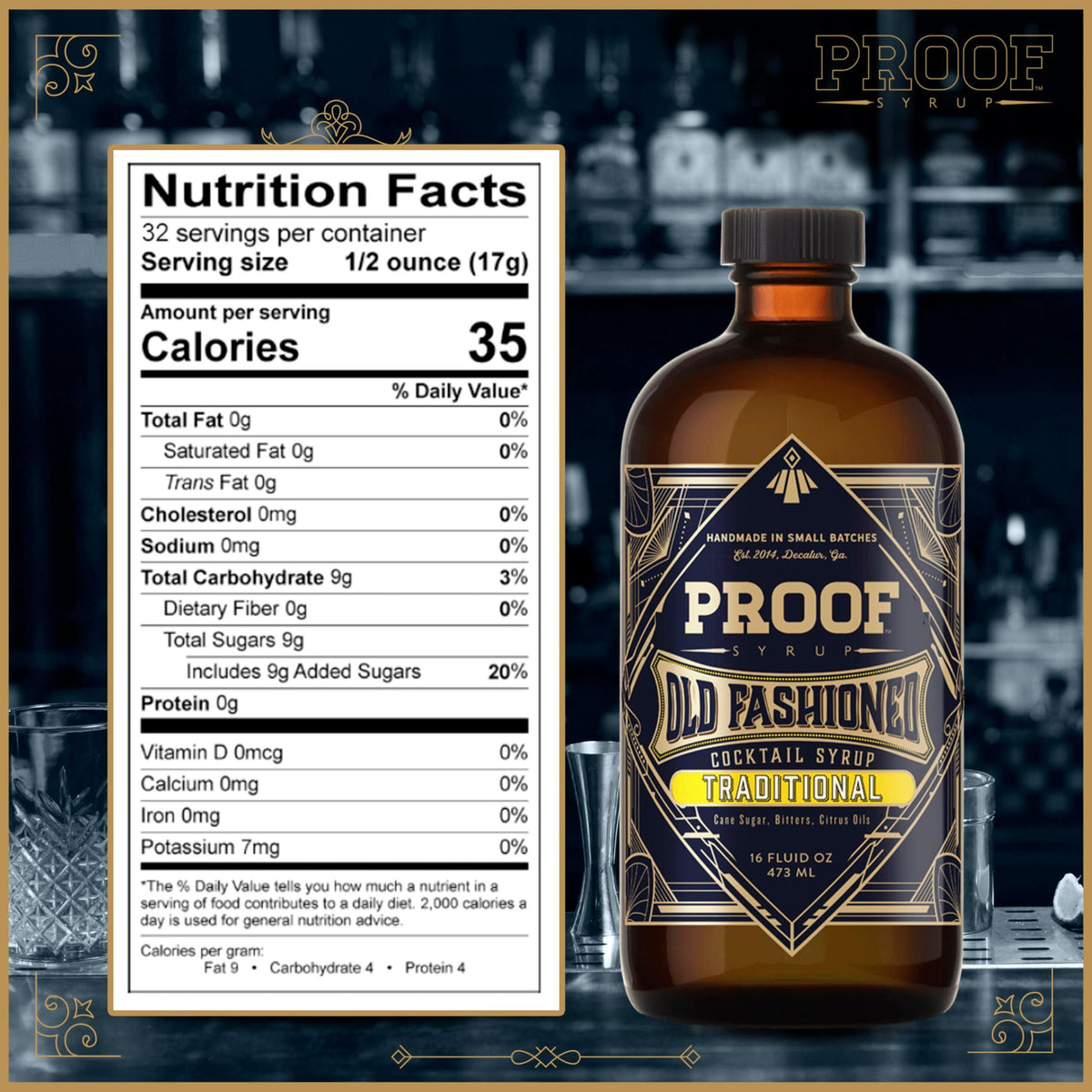 Proof Syrup Old Fashioned Cocktail Mix - Made with Real Bitters & Cane Sugar - Traditional Old Fashion Flavor - Fast, Easy, Delicious, Handcrafted Cocktail Syrup - 16oz - 1 Bottle
