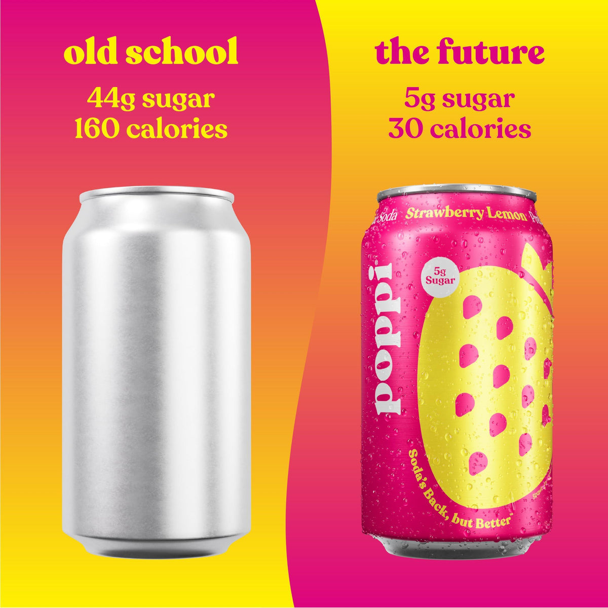 Poppi Sparkling Prebiotic Soda Beverage with Apple Cider Vinegar, Seltzer Water and Fruit Juice, Strawberry Lemon Flavor, 12 FL Oz, Pack of 12, Packaging May Vary