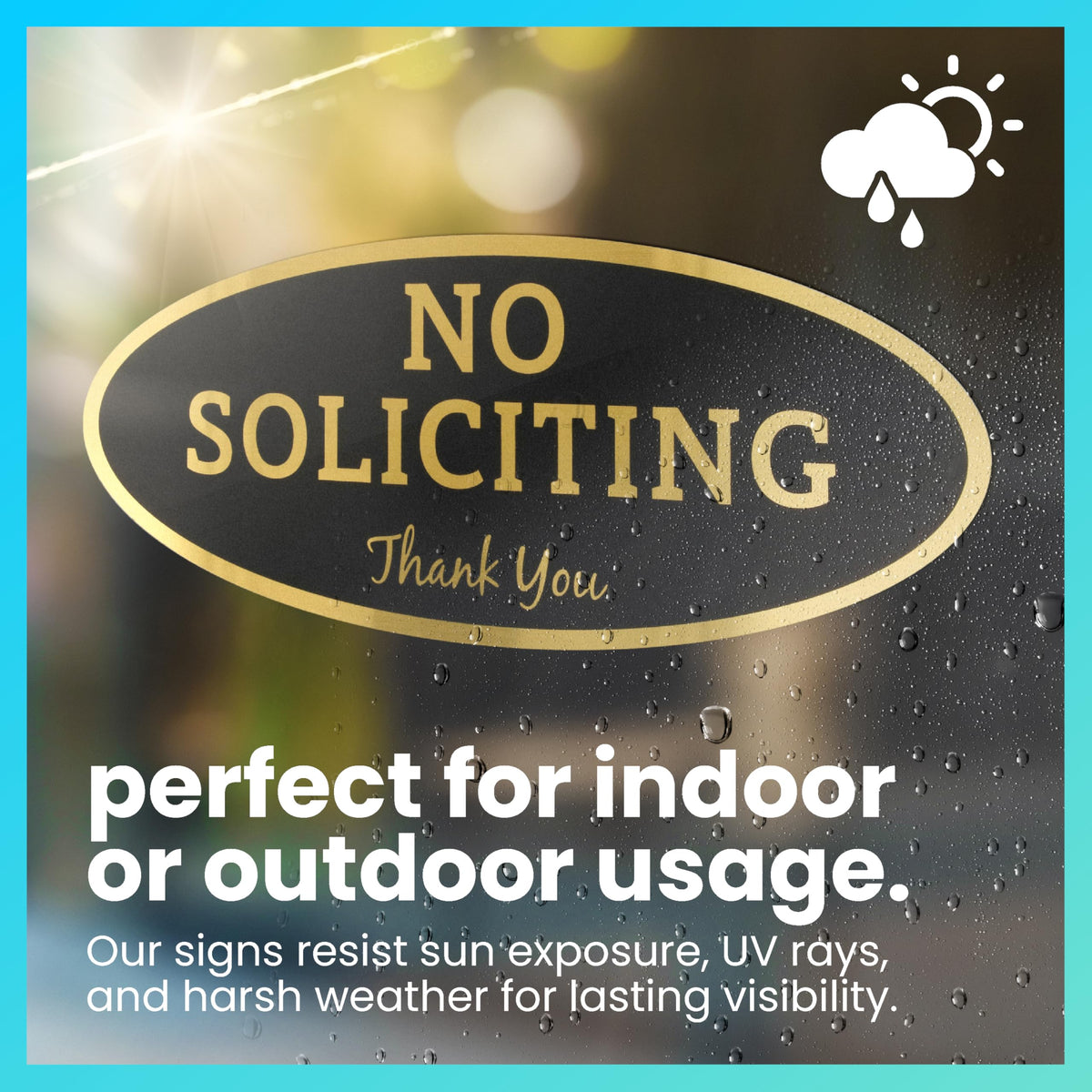 ExcelMark No Soliciting Sign for House or Business – Durable Indoor/Outdoor Sign – Easily Attach to Front Door - UV and Weather Resistant (Small - 2"x 5", Black with Gold Letters)