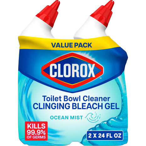 CLOROx Toilet Bowl Cleaner Clinging Bleach Gel, Ocean Mist, 24 Fl Oz, Pack of 2 (Package May Vary)