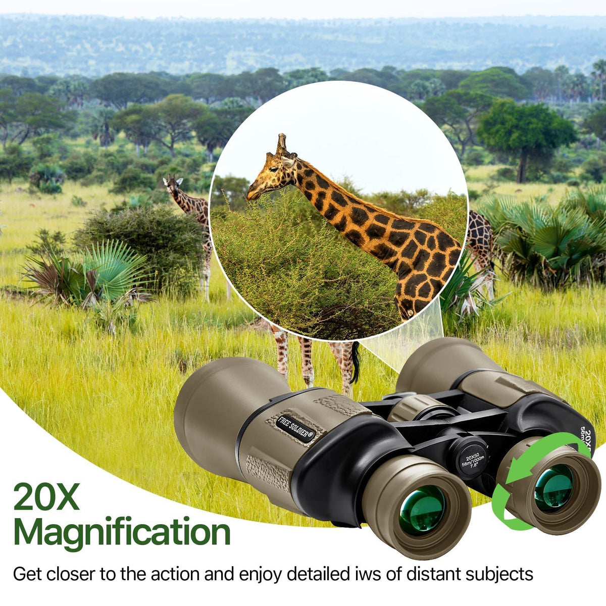 20x50 Binoculars for Adults with Smartphone Adapter - High Powered Binoculars for Bird Watching Hunting Hiking Concert Travel Theater with BAK4 Prism FMC Lens, Mud