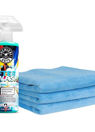 Chemical Guys HOL424 After Wash Sprayable Gloss Boosting Car Wash Drying Aid (Helps Reduce Water Spots, 16 fl oz) Super Dry Kit with Premium Microfiber Drying Towels, 24 inchx16 inch (3 Pack)