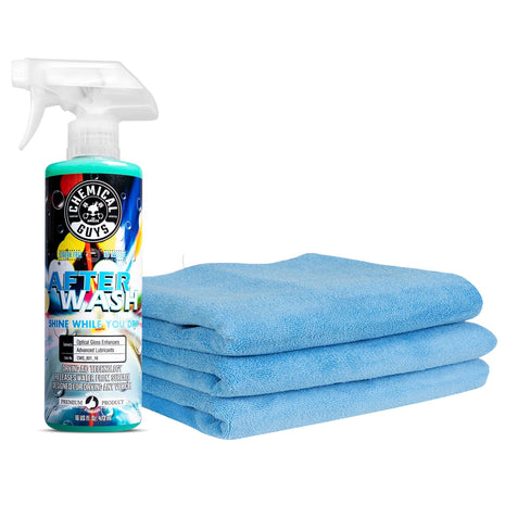 Chemical Guys HOL424 After Wash Sprayable Gloss Boosting Car Wash Drying Aid (Helps Reduce Water Spots, 16 fl oz) Super Dry Kit with Premium Microfiber Drying Towels, 24 inchx16 inch (3 Pack)