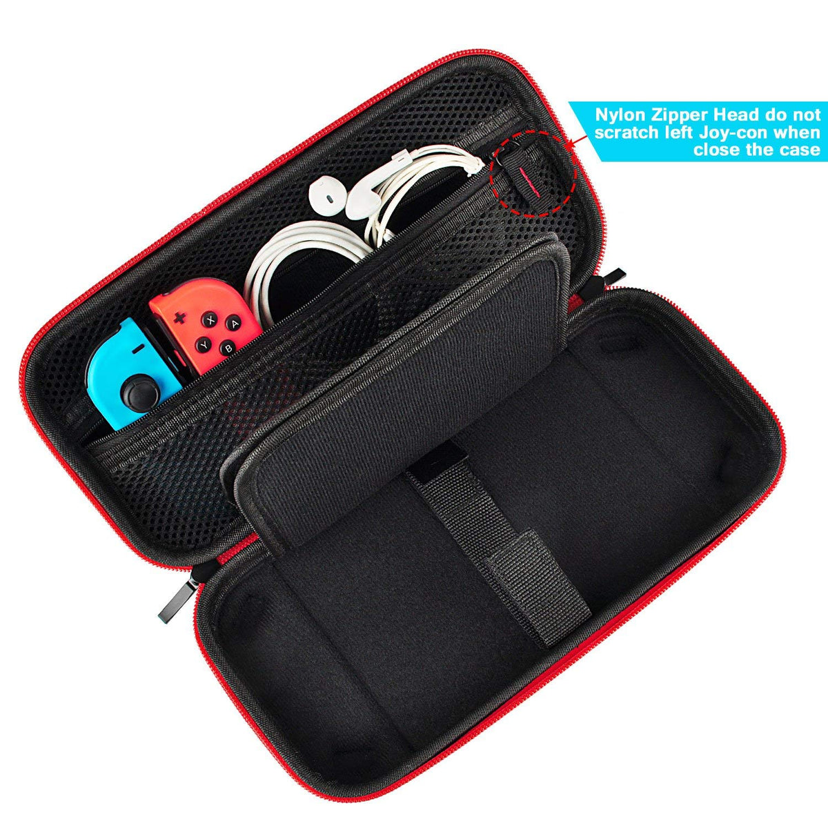 daydayup Switch Case and Tempered Glass Screen Protector Compatible with Nintendo Switch - Deluxe Hard Shell Travel Carrying Case, Pouch for Nintendo Switch Console & Accessories, Streak Red