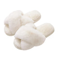Evshine Women's Fuzzy Slippers Cross Band Memory Foam House Slippers Open Toe Indoor Outdoor Shoes, White, 38-39 (Size 7-8)
