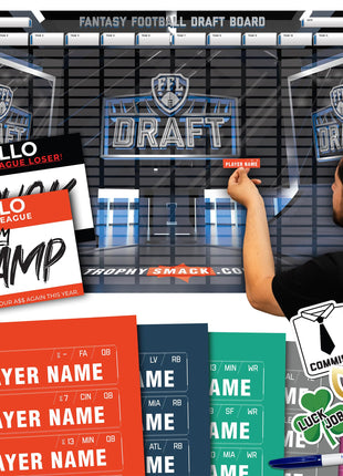 TrophySmack Extra Large Fantasy Football Draft Board 2026, Live Draft Kit | 8-12 Teams, 24 Rounds, 500+ Player Label Stickers, Rookies Included, 2026 Fantasy Football Draft Board Draft Party Ready