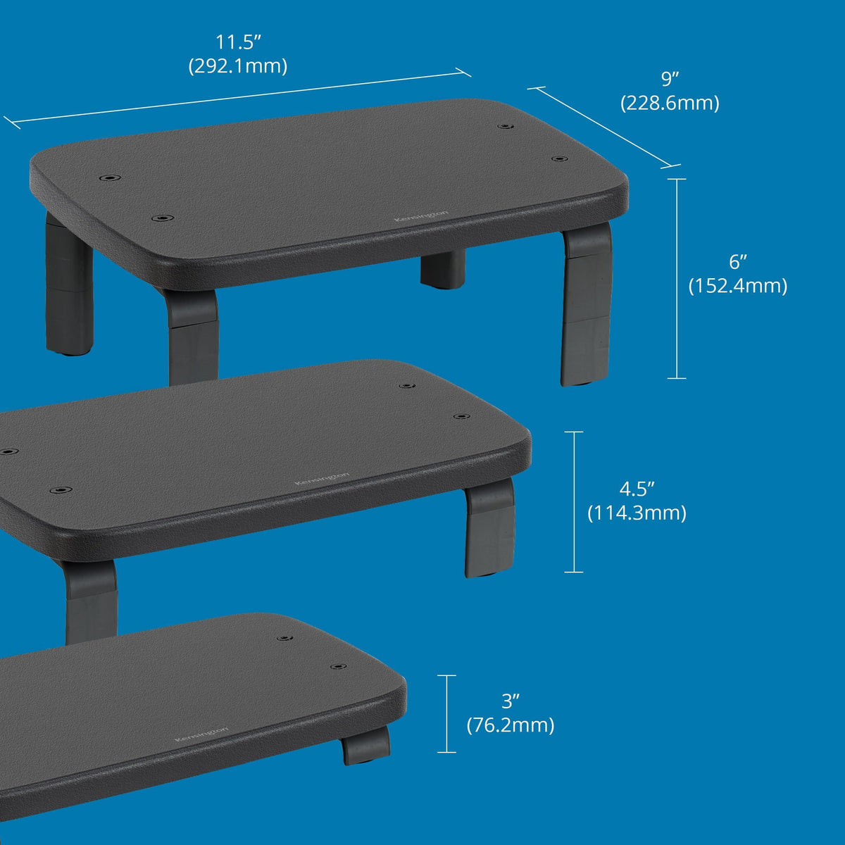 Kensington 52785 SmartFit Monitor Stands, 12.25w x 2.25d x 4.75h, Black