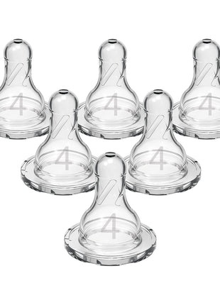 Dr. Brown's Natural Flow Level 4 Baby Bottle Silicone Nipple, Fast Flow, 9m+, 100% Silicone Bottle Nipple, 6 Count (Pack of 1)