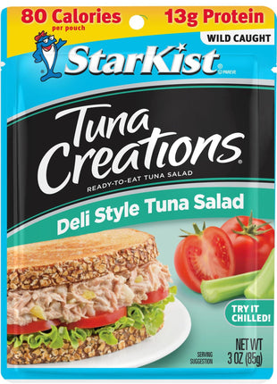StarKist Tuna Creations Deli Style Tuna Salad, 3 oz Pouch (1 Pack) Ready to Eat Wild Caught Tuna, 13g Protein, 80 Calories Per Serving, Gluten Free, Soy Free, Kosher, Perfect for Meals and Snacks