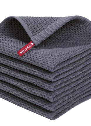 Homaxy 100% Cotton Waffle Weave Kitchen Dish Cloths, Ultra Soft Absorbent Quick Drying Dish Towels, 12 x 12 Inches, 6-Pack, Dark Grey