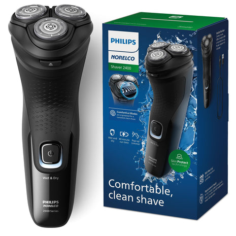 Philips Norelco 2400 Series Electric Shaver, Deep Black | 27 Self Sharpening ComfortCut Blades, 4D Flex Heads, Wet or Dry Use, 2-Year Blade Life, Pop-up Trimmer, X3001/90
