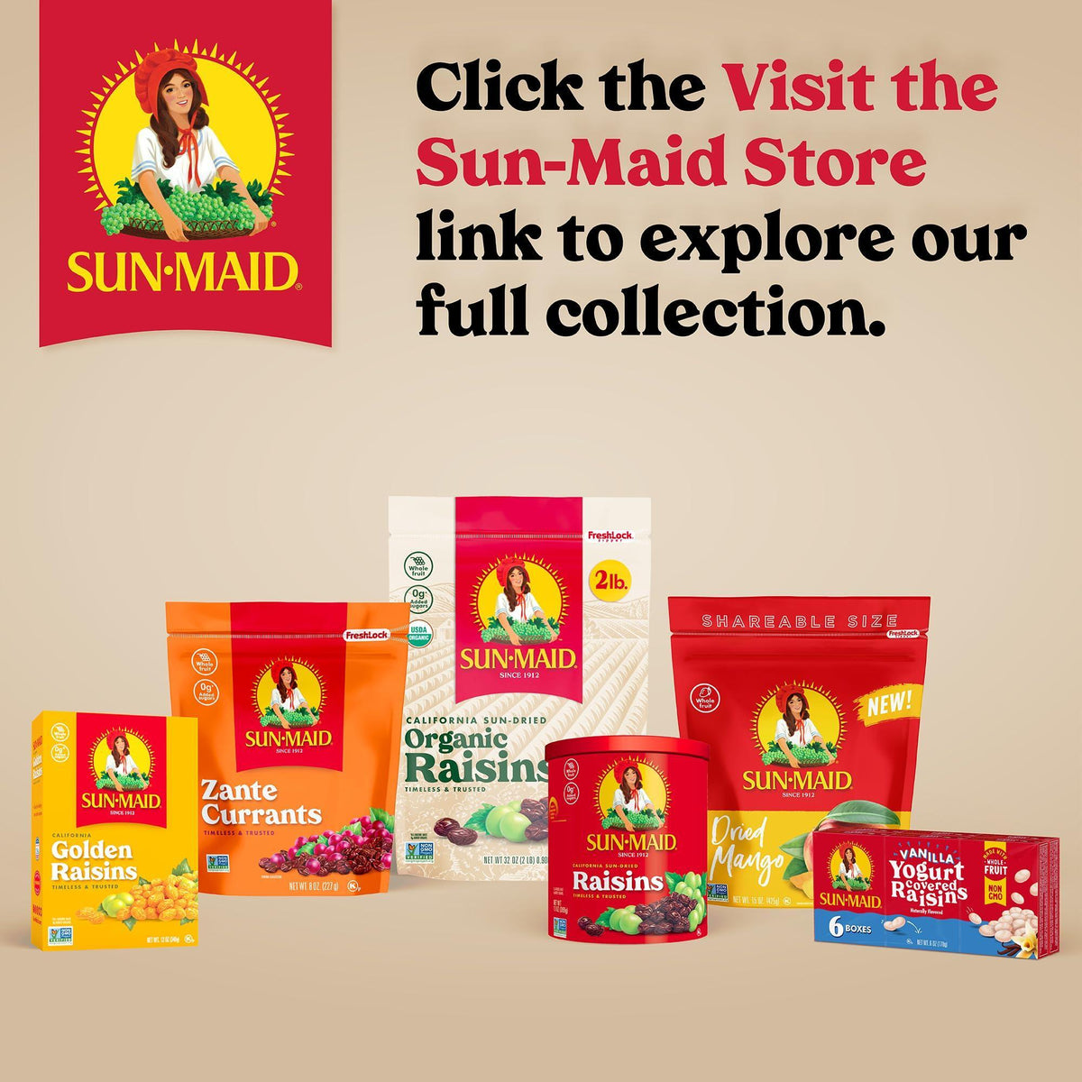 Sun-Maid California Sun-Dried Raisins - 13 oz Resealable Canister - Dried Fruit Snack for Lunches, Back to School Snacks, and Natural Sweeteners
