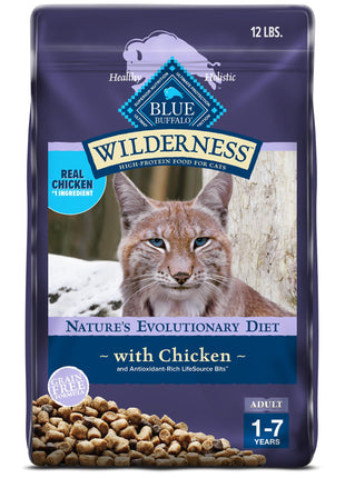 Blue Buffalo Wilderness Natural Adult Dry Cat Food, High-Protein and Grain-Free Diet, Supports Healthy Muscle Development and a Healthy Immune System, Chicken, 12-lb. Bag
