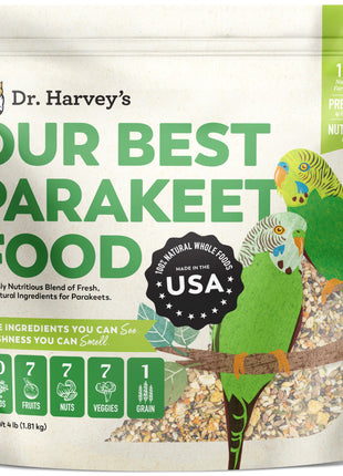 Dr. Harvey's Our Best Parakeet Food, Wholesome Seeds, Nuts, Fruits, and Vegetable Bird Feed for Budgies and Parakeets (4 Pounds/1.81 kg)
