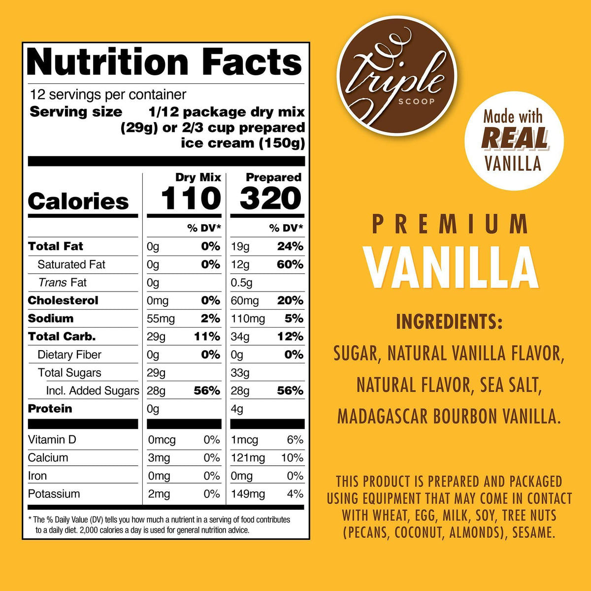 Triple Scoop - Premium Vanilla Ice Cream Mix For Ice Cream Maker. Simple, Easy, Delicious. From Gourmet Mix To Maker in 5 Minutes, Makes 2 Creamy Quarts. Made in USA. (1 Pack, Vanilla)