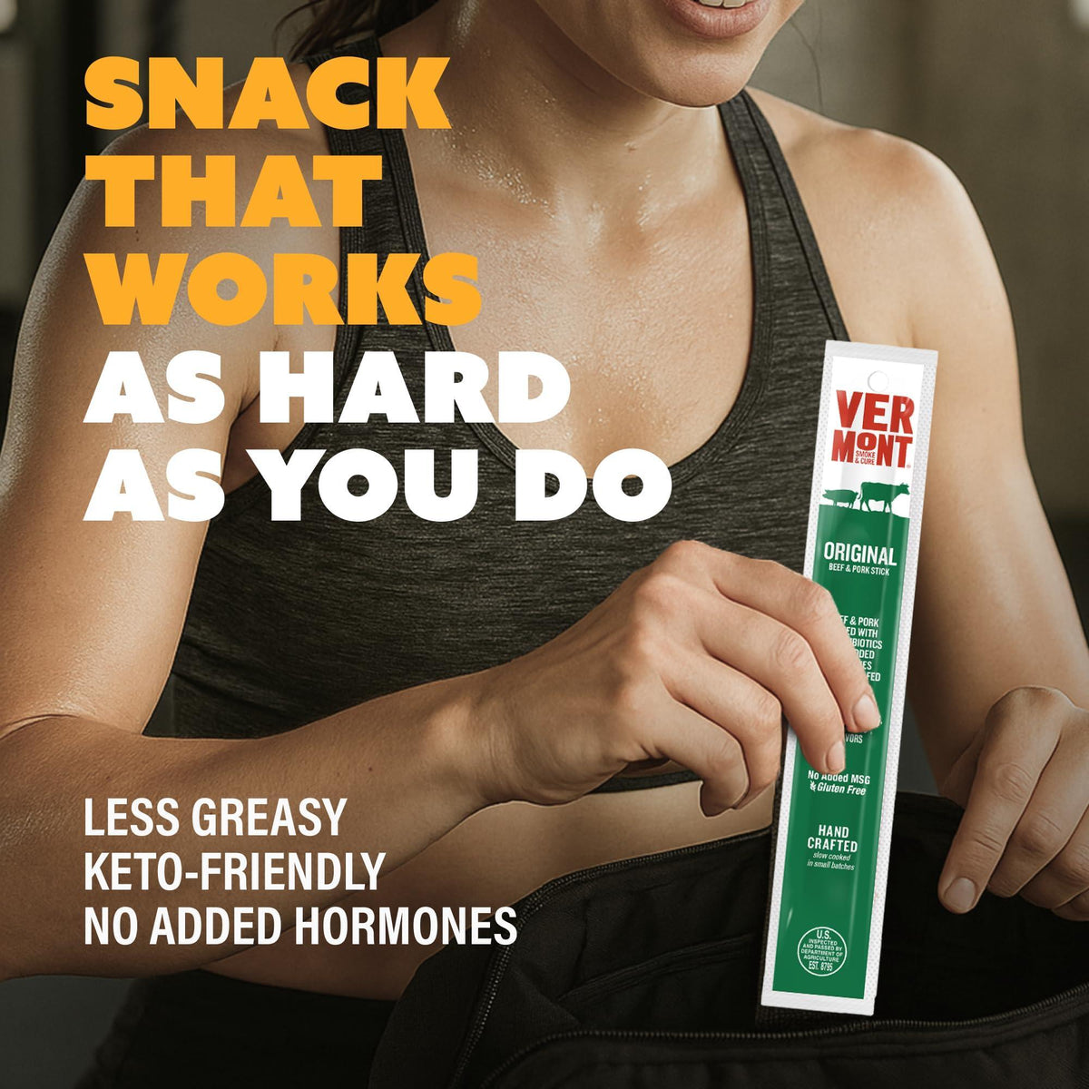 Snack Sticks by Vermont Smoke & Cure – Original Flavor – Beef & Pork – Healthy Meat Protein – 1oz Jerky Stick – 24 count carton