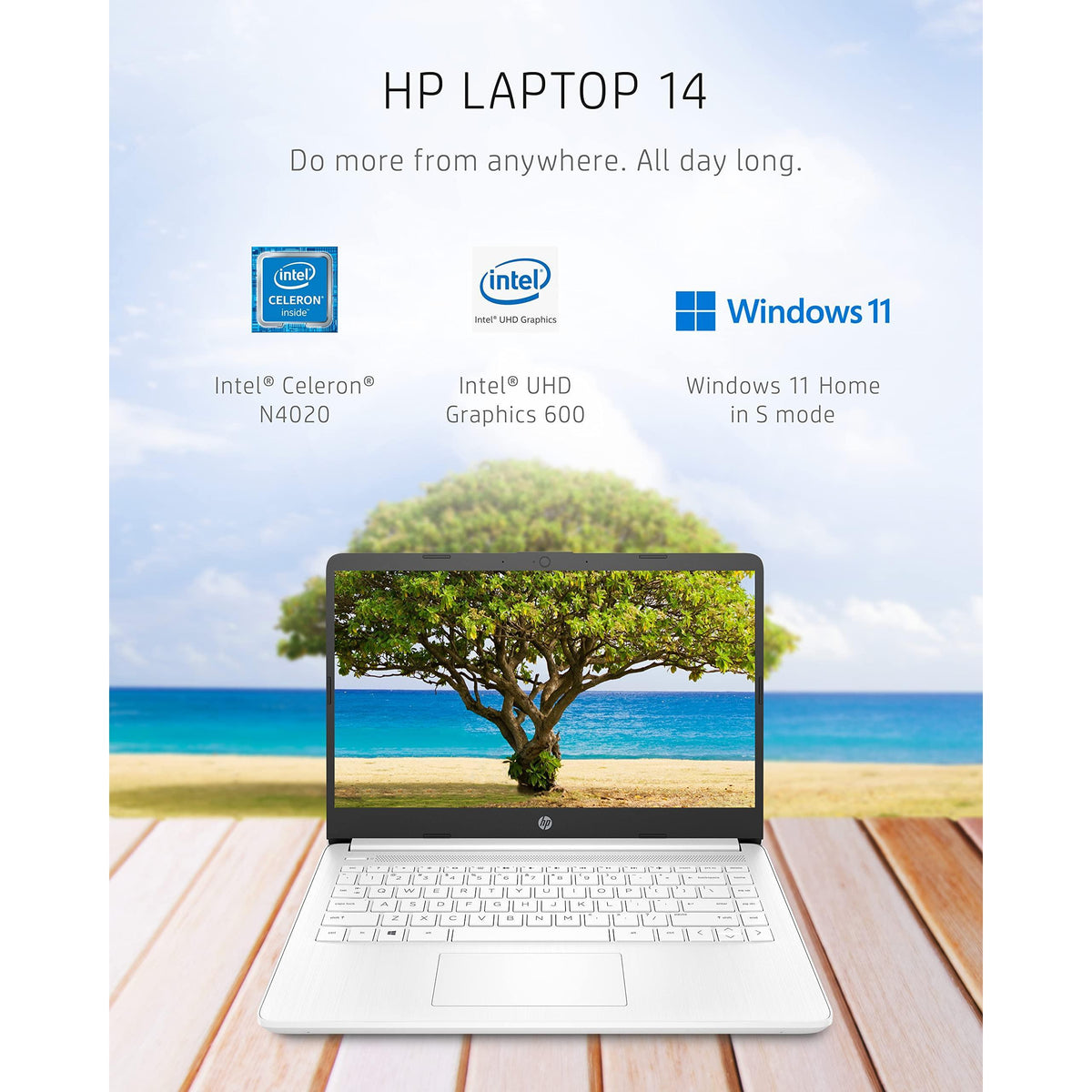 HP 14 Laptop, Intel Celeron N4020, 4 GB RAM, 64 GB Storage, 14-inch Micro-edge HD Display, Windows 11 Home, Thin & Portable, 4K Graphics, One Year of Microsoft 365 (14-dq0040nr, Snowflake White)