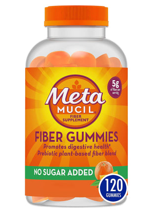 Metamucil Fiber Gummies for Adults, No Sugar Added Orange Flavor, 5g Prebiotic Plant Based Fiber Supplement Blend, 120 Count