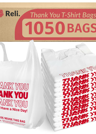 Reli. Plastic Bags Thank You (1050 Count) | White Grocery Bags Handles | Shopping (Plastic)