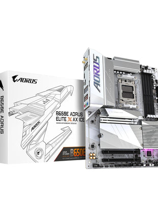 GIGABYTE B650E AORUS Elite X AX ICE AMD AM5 ATX Motherboard, Support Ryzen 9000/8000/7000 Series, DDR5, 12+2+2 Power Phase, 3X M.2, PCIe 5.0, USB-C, WIFI6E, 2.5GbE, EZ-Latch, Q-Flash, RGB Fusion