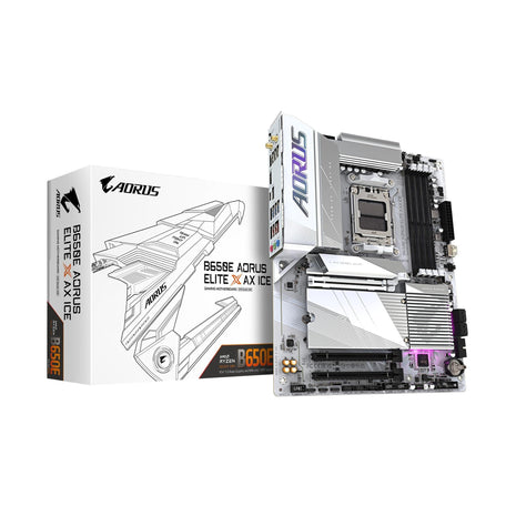 GIGABYTE B650E AORUS Elite X AX ICE AMD AM5 ATX Motherboard, Support Ryzen 9000/8000/7000 Series, DDR5, 12+2+2 Power Phase, 3X M.2, PCIe 5.0, USB-C, WIFI6E, 2.5GbE, EZ-Latch, Q-Flash, RGB Fusion