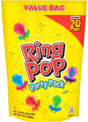 Ring Pop Lollipops - Bulk Candy Individually Wrapped Suckers Variety | Party Pack- 20 Count w/Assorted Flavors - Hard Candy for Party Favors, Kids & Goodie Bag Stuffers 0.63 Pounds
