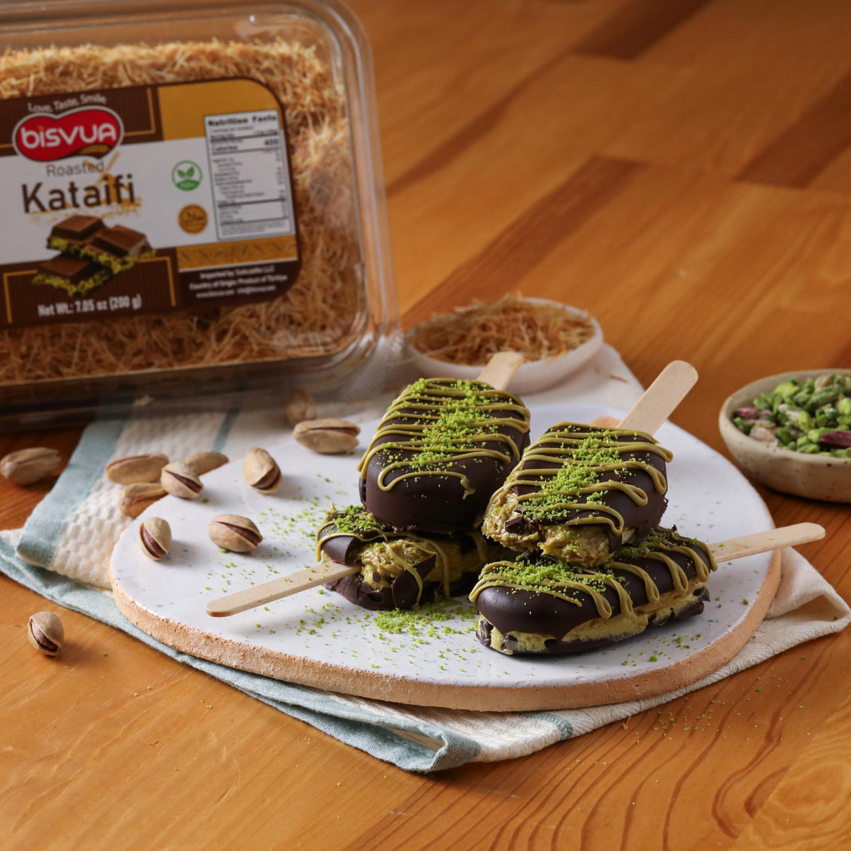 BISVUA Premium Roasted Kataifi 200g (7.1 oz) – Golden Toasted Shredded Fillo Dough for Dubai Chocolate Bars, Pistachio Cream Recipes, Kunafa, Knafeh & Crunchy Dessert Creations