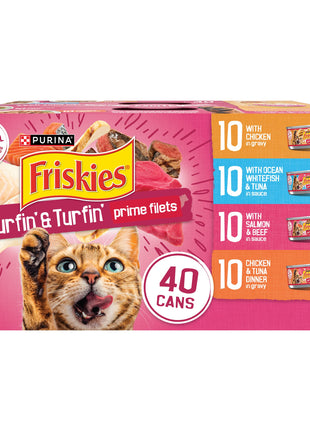 Purina Friskies Gravy Wet Cat Food Variety Pack, Surfin芒聙聶 and Turfin芒聙聶 Prime Filets Favorites - (Pack of 40) 5.5 oz. Cans