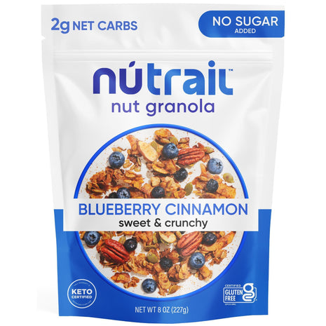 NuTrail Nut Granola Cereal, Blueberry Cinnamon, No Sugar Added, Keto, Low Carb, Gluten Free, Grain Free, Healthy Breakfast 8 oz. 1 Count