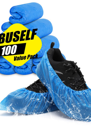 Buself Shoe Covers Disposable Non Slip - Pack of 100 (50 Pairs), Premium Waterproof and Recyclable Shoe Booties Covers for Indoors, Fits Up To 11 US Men and 13 US Women Size