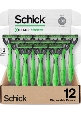 Schick Xtreme 3 Sensitive 3-Blade Disposable Razors for Men, 12ct
