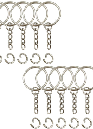 Key Ring with Chain and Open Jump Rings 1 inch, 50 Pack