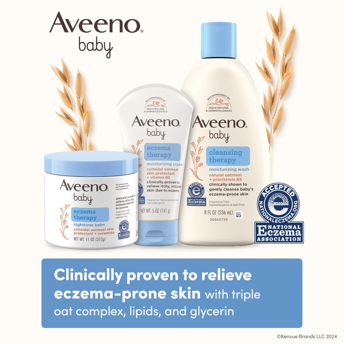 Aveeno Baby Eczema Therapy Nighttime Body Balm, Moisturizing Eczema Treatment, Ceramides, Triple Oat Complex, Soothes Dry, Itchy Skin, Hypoallergenic, Fragrance & Steroid Free, 11oz