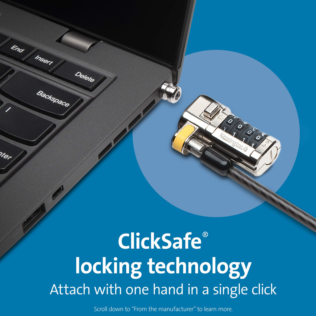 Kensington ClickSafe® Combination Laptop Lock for Wedge-Shaped Security Slot (K67936WW), Black