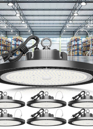 ELEKICO Super Bright 250w UFO LED High Bay Light 35000lm with Plug 5ft Cable (Eqv.1000w Mh/Hps/Hid),5000k High Bay Led Shop Lights Garage Lighting for Garage Factory Workshop Warehouse Barn -6pack