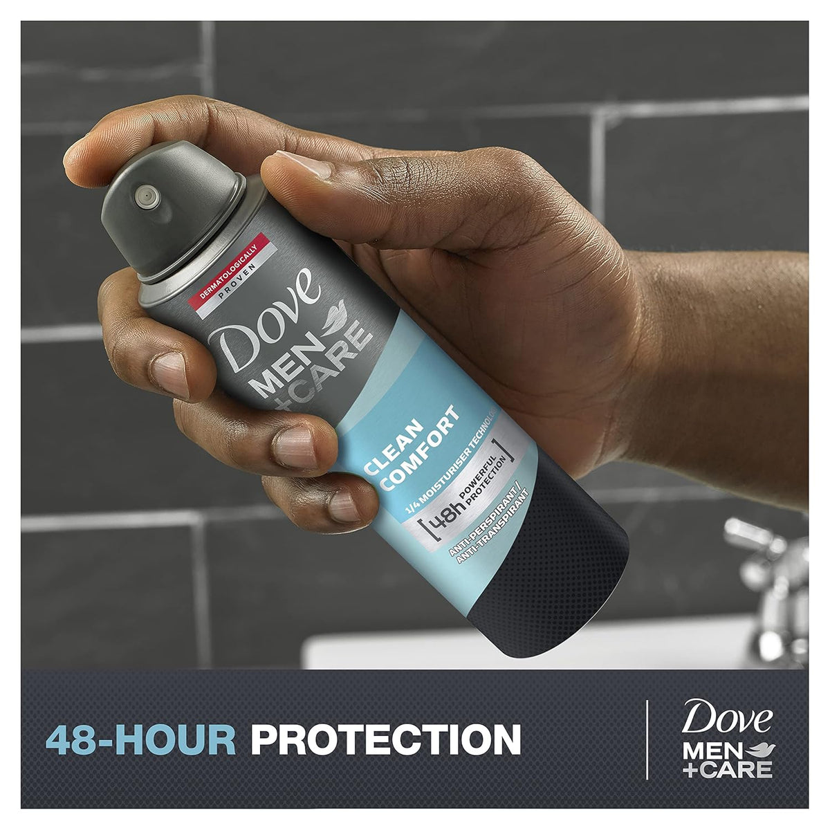 Dove Men+Care Dry Spray Antiperspirant pray Deodorant Clean Comfort, Up To 48 hrs Protection From Sweat & Odour, Instantly Dry for Cleaner Feel, Dermatologically Proven Formula, Soothes & Moisturises Skin, Long-Lasting Crisp Fragrance, 150 ml