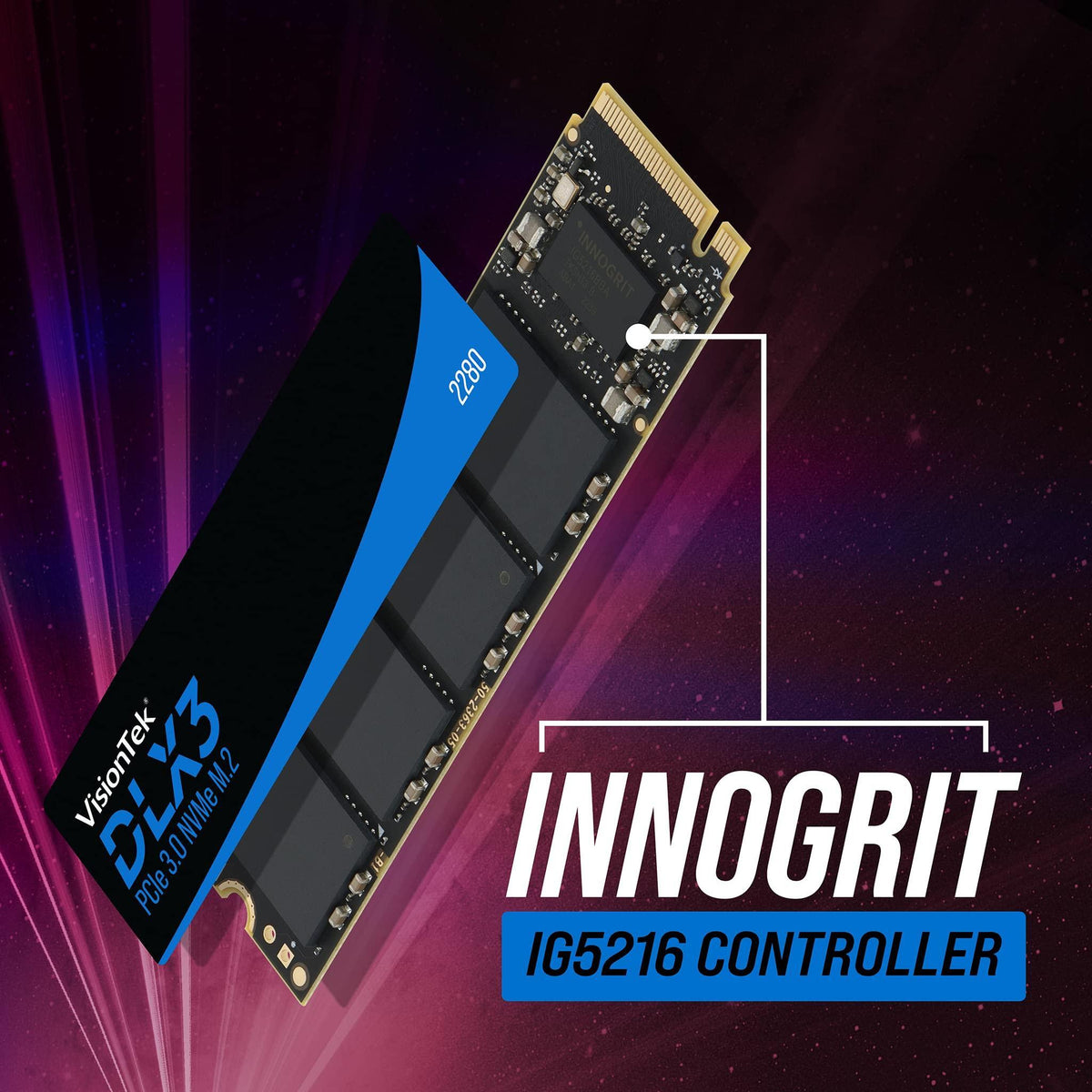 VisionTek 2280 DLX3 M.2 SSD - 512GB - PCIe Gen 3.0 x4 NVMe - 3300MB/s Read, 2900MB/s Write – Laptops, Gaming PCs, Compatible Consoles