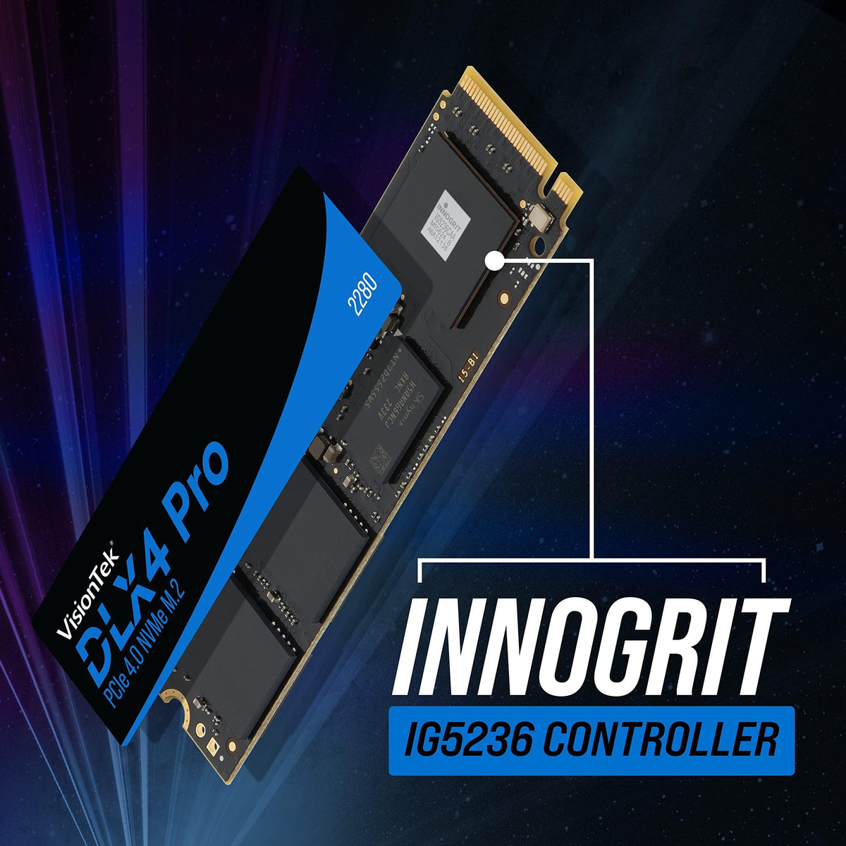 VisionTek 2280 M.2 DLX4 Pro SSD - 512GB - PCIe Gen 4.0 x4 NVMe - 5200MB/s Read, 4775MB/s Write – Laptops, Gaming PCs, Compatible Consoles