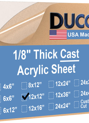 Duco USA-Made Clear Cast Acrylic Sheet 1/8 Inch Thick 12 inch x 12 inch - 1 Pack of Transparent Plexiglass Sheet - Lightweight Acrylic Board for Window Replacements, Displays, Signs, and More