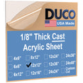 Duco USA-Made Clear Cast Acrylic Sheet 1/8 Inch Thick 12