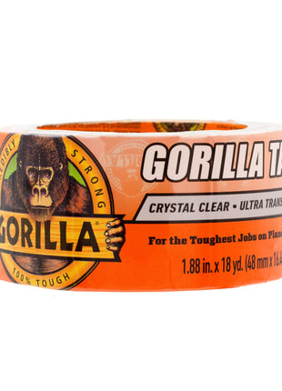 Gorilla Crystal Clear Tape, 1.88" x 18 yd, 1-Pack, Weather Resistant | Indoor & Outdoor Projects & Repairs, Waterproof, UV & Temperature Resistant, Grips Uneven Surfaces
