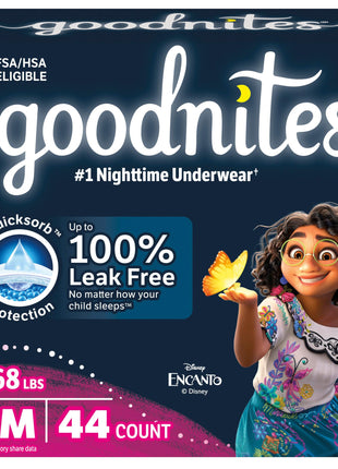 Goodnites Girls' Nighttime Bedwetting Underwear, Size S/M (43-68 lbs), 44 Ct (2 Packs of 22), Packaging May Vary