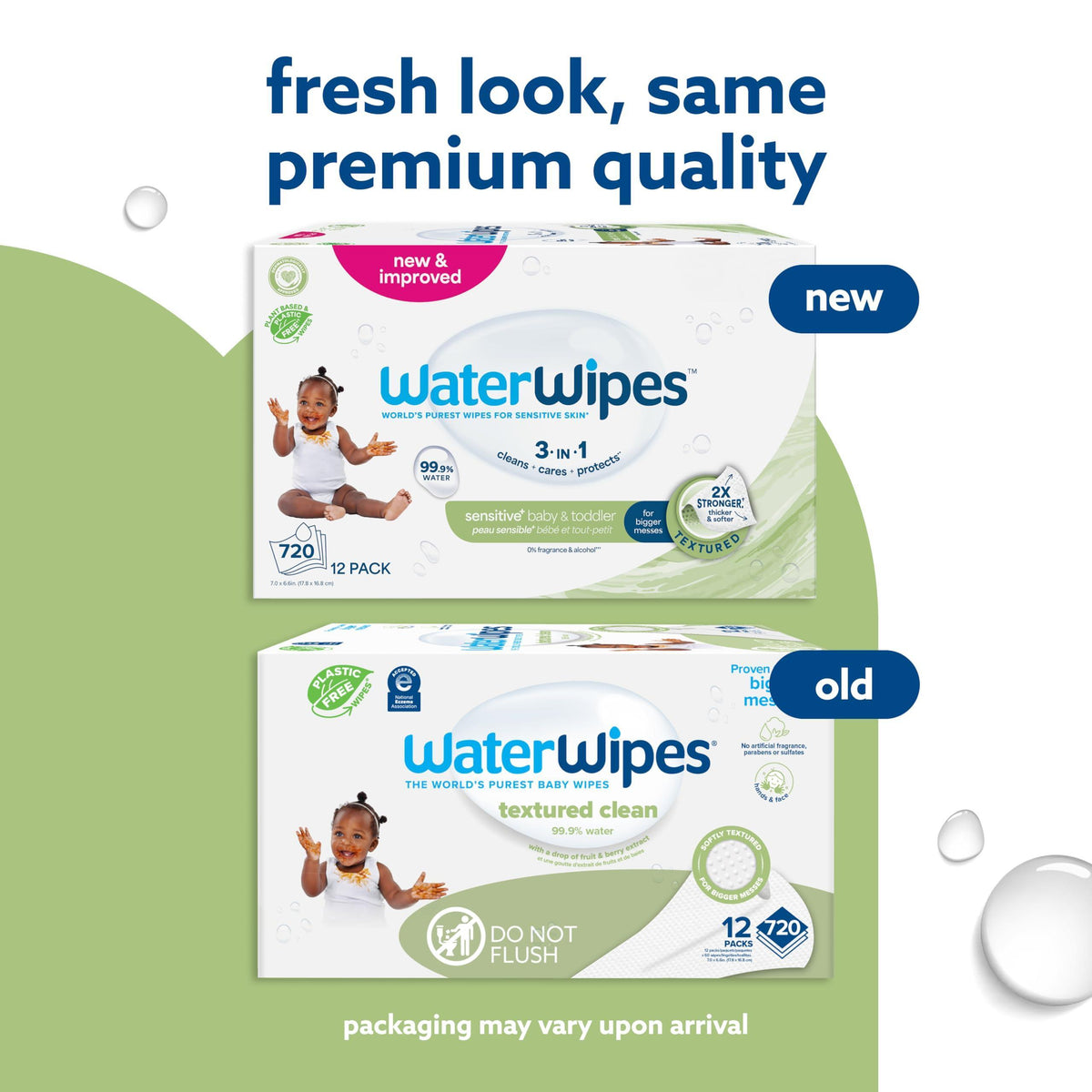 WaterWipes Sensitive+ Baby & Toddler Wipes, 3-In-1 Cleans, Cares, Protects, 99.9% Water, Textured Clean, Unscented & Hypoallergenic, 720 Count (12 Packs)