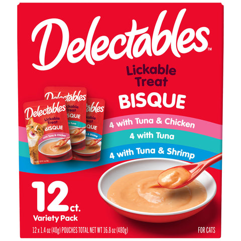 Delectables Bisque Lickable Wet Cat Treats - Chicken, Tuna & Shrimp, 12 count