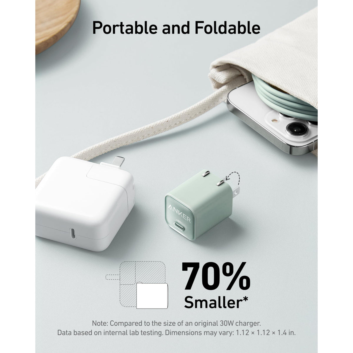Anker Nano USB C Charger Block, 30W PIQ 3.0 Foldable iPhone Charger Fast Charging for iPhone 16/15 Series, Galaxy, iPad, Compatible with MagSafe