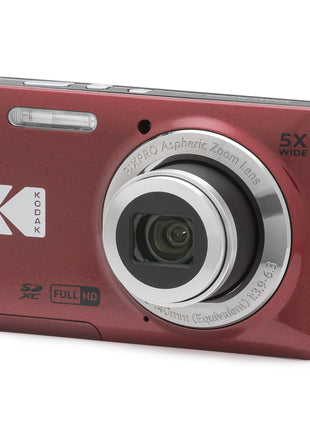 KODAK PIXPRO FZ55-RD 16MP Digital Camera 5X Optical Zoom 28mm Wide Angle 1080P Full HD Video 2.7 inch LCD Vlogging Camera (Red) Packaging May Vary