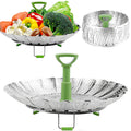 Consevisen Vegetable Steamer Basket for Cooking Food, Stainless Steel Veggie Steam Basket for Pot, Folding Expandable Steaming Insert with Extendable Handle Fits Various Size Pot, 5.1