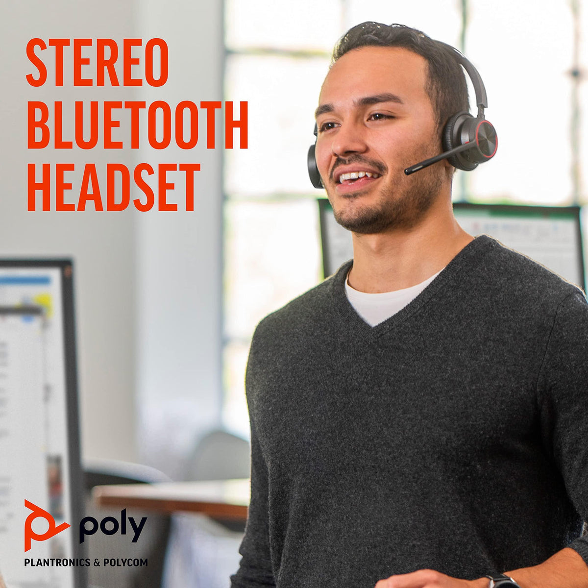 Poly - Voyager 4320 UC Wireless Headset (Plantronics) - Headphones with Boom Mic - Connect to PC/Mac via USB-C Bluetooth Adapter, Cell Phone via Bluetooth - Works with Teams, Zoom & More,Black