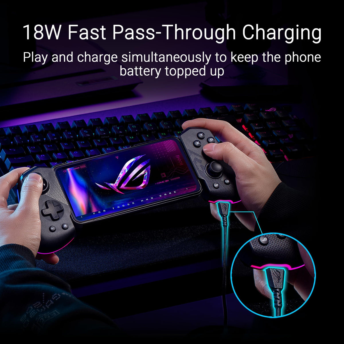 ASUS ROG Tessen Gaming Mobile Controller for Android (foldable, one size fits all, on-the-fly key mapping, RGB lighting, 500Hz polling rate)